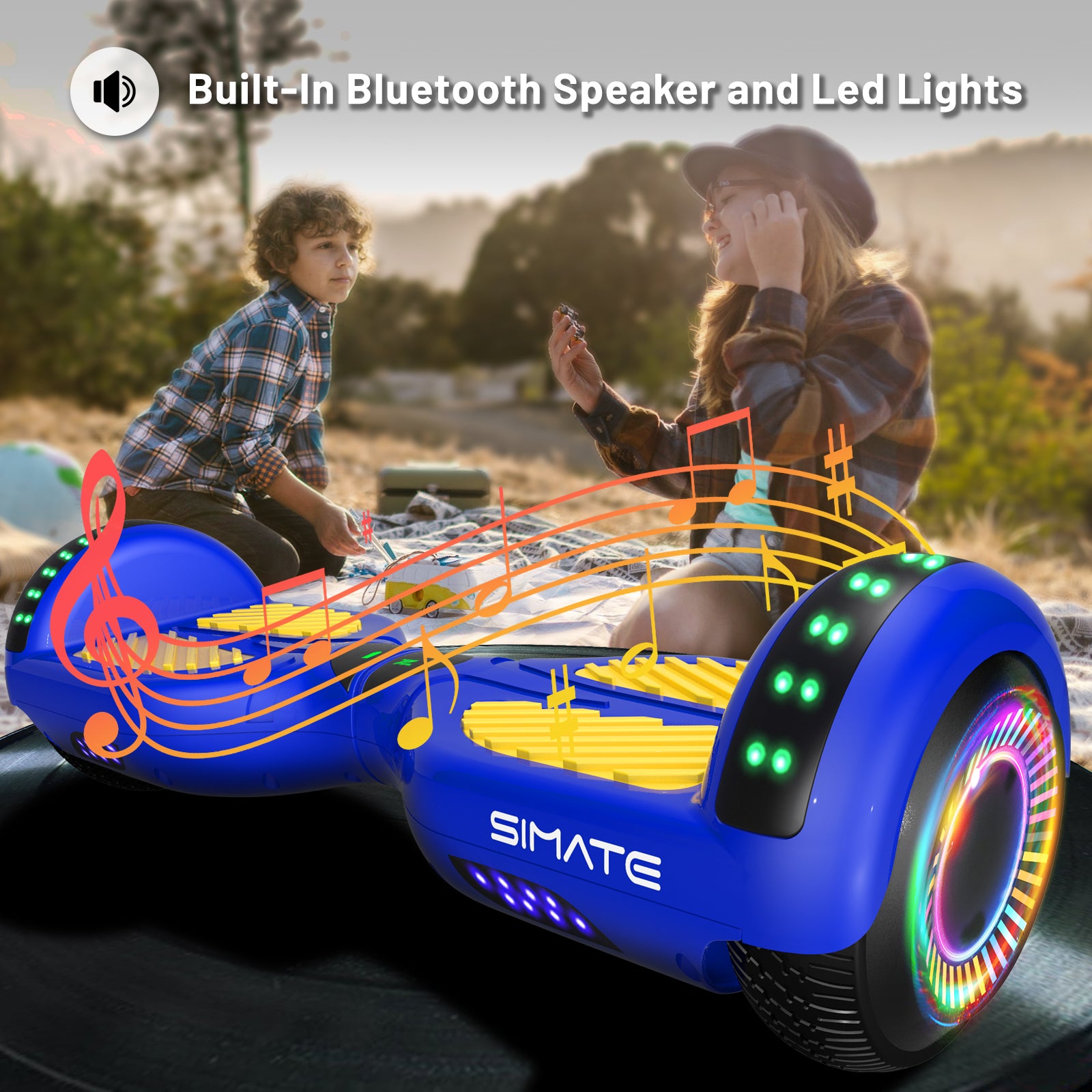 Apato Bluetooth Hoverboard 6.5 7.3 Mph 7.5 Miles Range Blue Yellow for kids