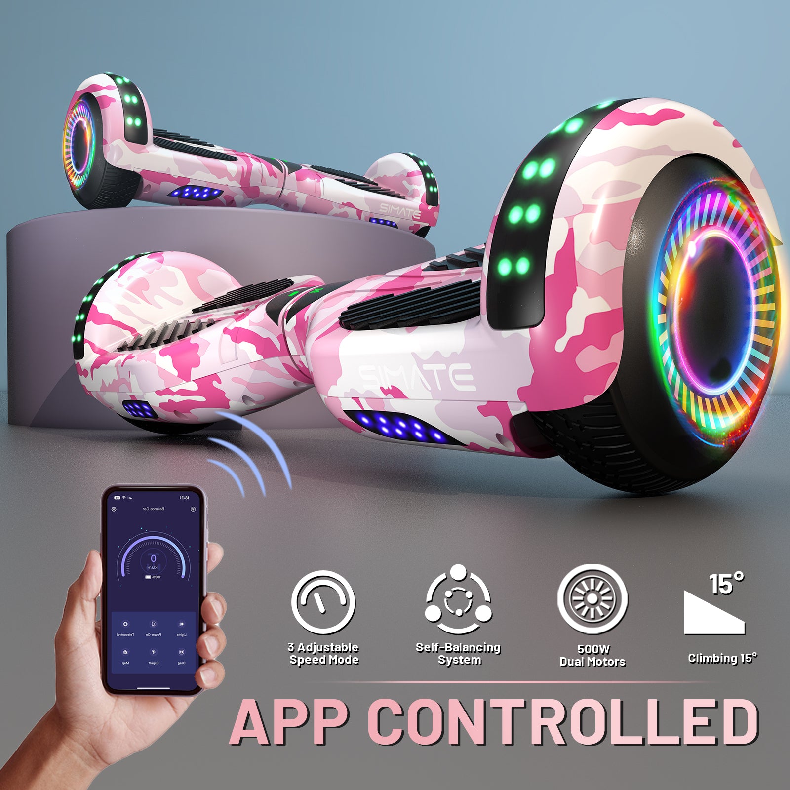 Apato Bluetooth Hoverboard 6.5 7.3 Mph 7.5 Miles Range Pink