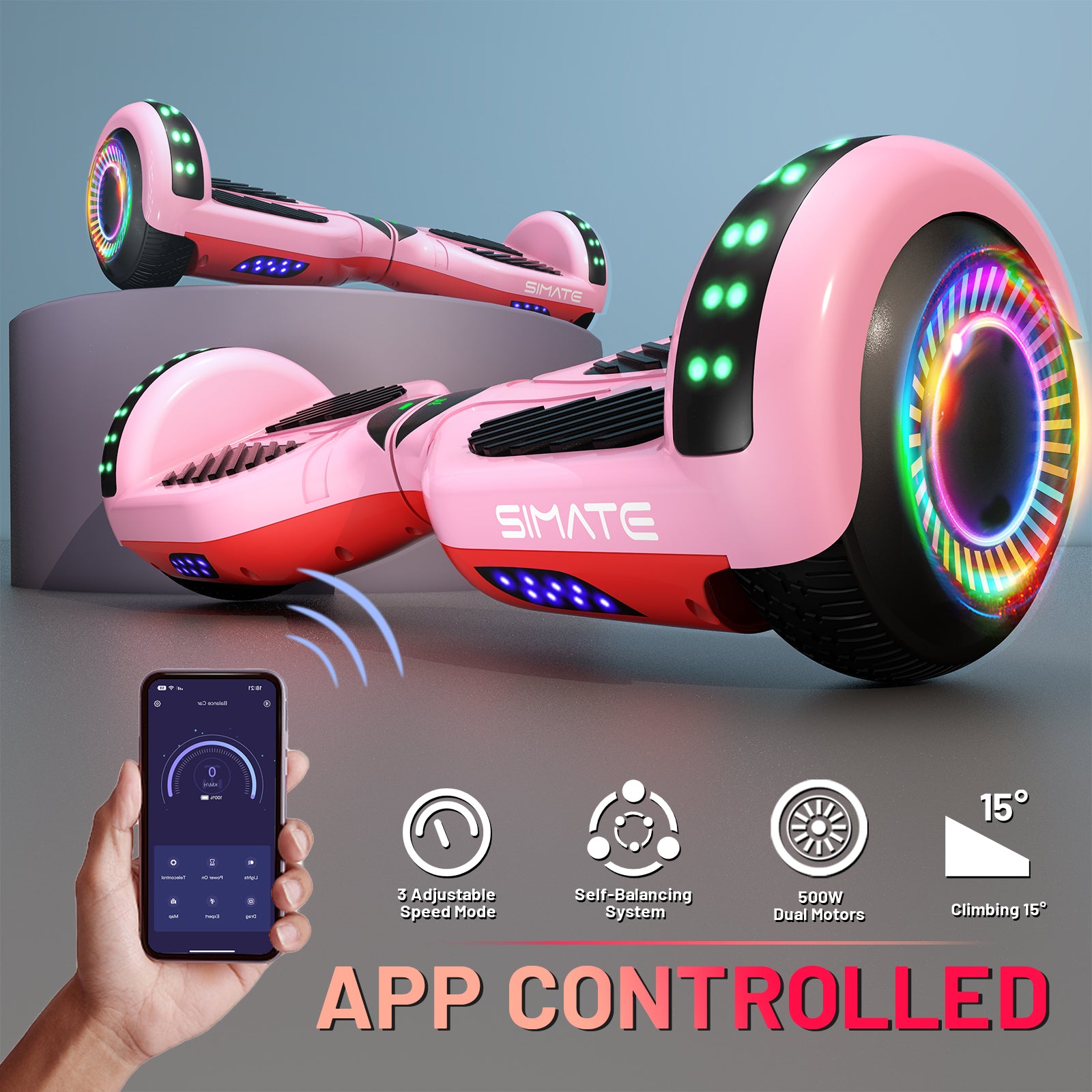 Apato Bluetooth Hoverboard 6.5 7.3 Mph 7.5 Miles Range Peppa Pink for kids